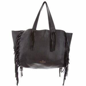 Valentino Black Leather C-Rockee Fringe Tote